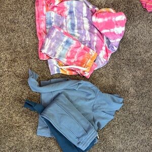 Colorful Tie-Dye Hoodie and Blue Jacket Set